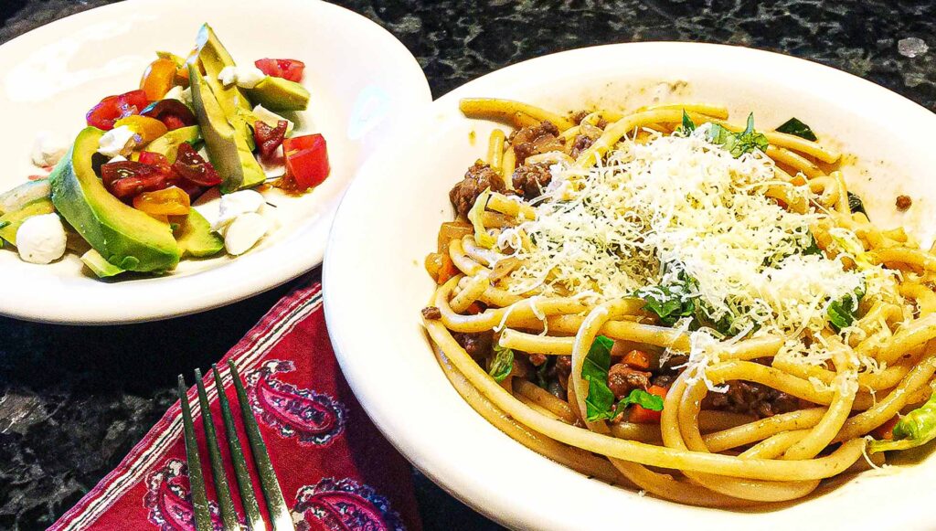Bucatini Bolognese with Brussels Sprouts