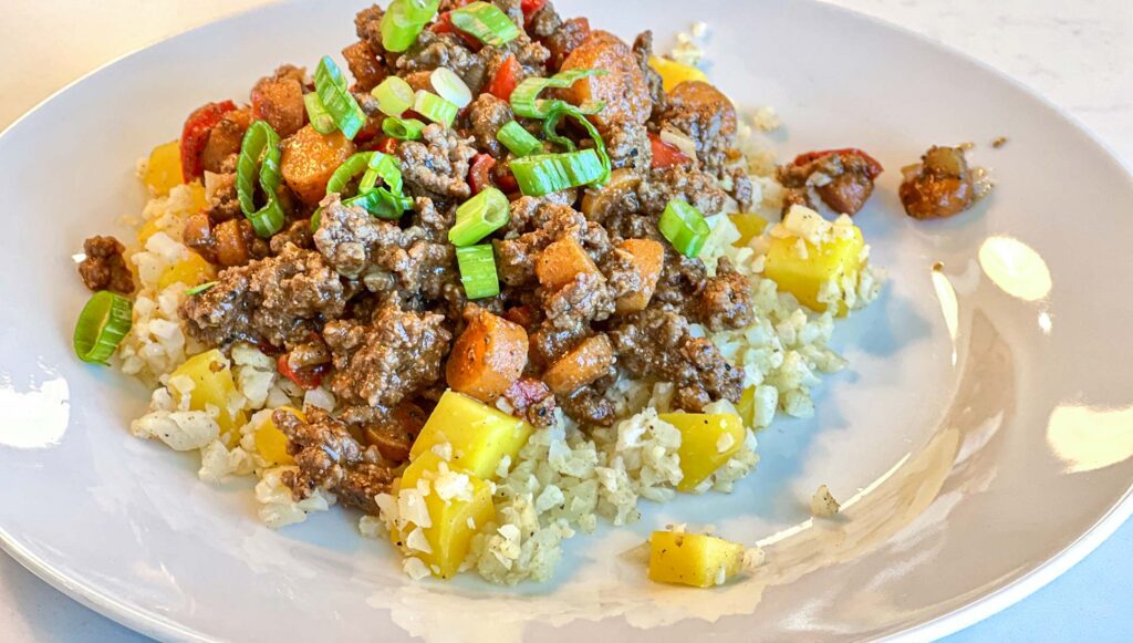 Caribbean Beef and Cauli-Rice Bowl