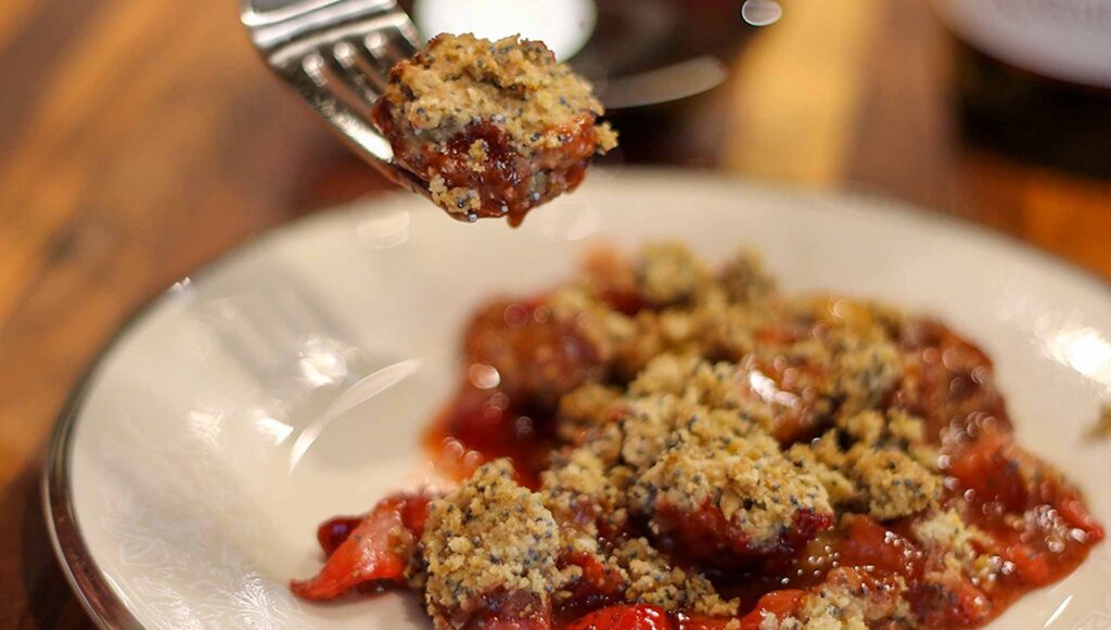 Wine Poached Rhubarb Crisp